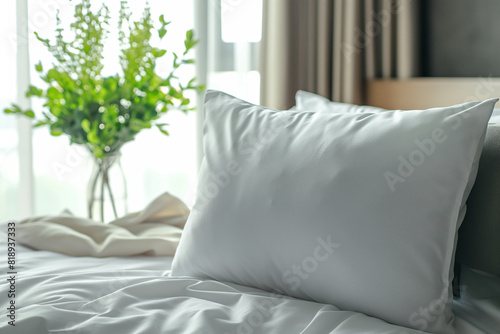 Close up of a white pillow on a bed © Creative Art7