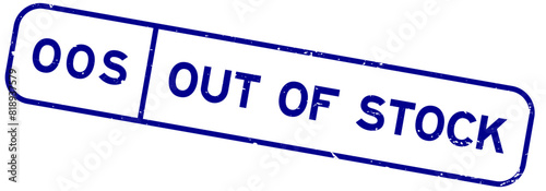 Grunge blue OOS out of stock word square rubber seal stamp on white background