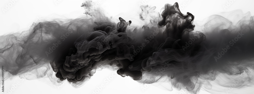 Black smoke explosion on white background, 3d render