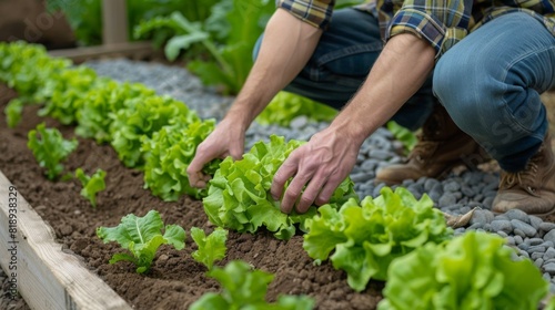 A Gardener Tending Lettuce Plants