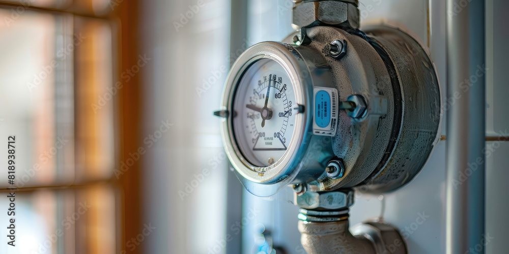 The water meter on the bathroom pipe. Individual apartment water meter. The water meter on the bathroom pipe. Individual apartment water meter.