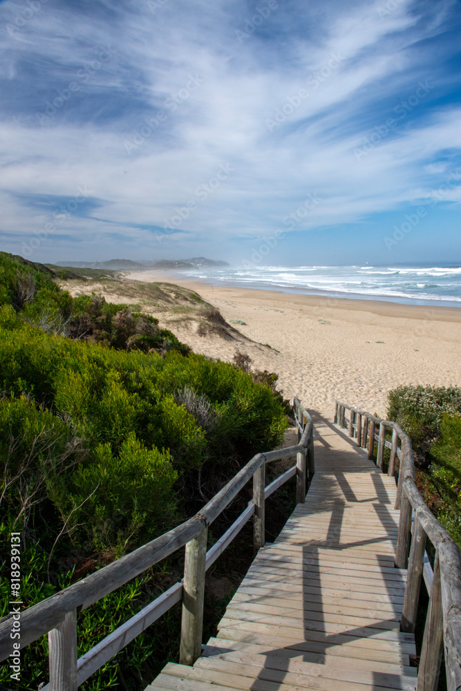 Fototapeta premium Boardwalk down to the Swartvlei Beach, Sedgefield.