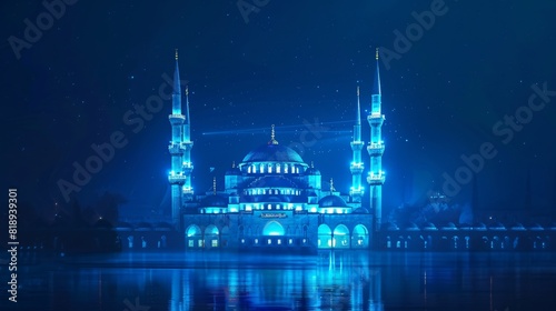 a blue glowing mosque 