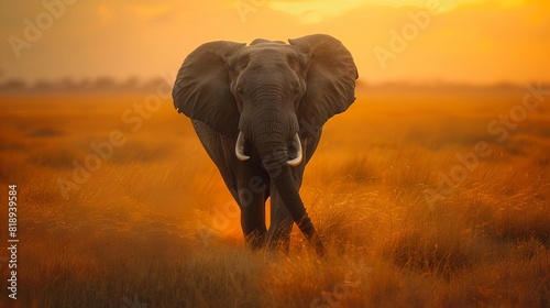 majestic african elephant wise giant striding through savanna at golden hour wildlife photography