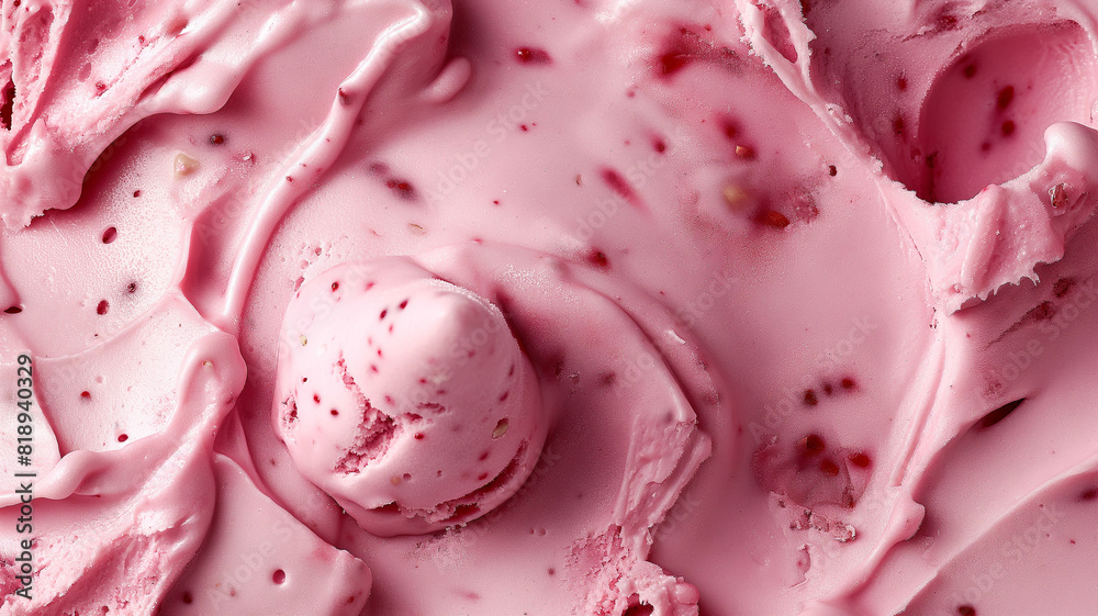 Close-up of strawberry ice cream with intense pink tones and glossy texture. Summer ice cream concept background. Close-up of strawberry ice cream with intense pink tones and glossy texture. Summer ice cream concept background.