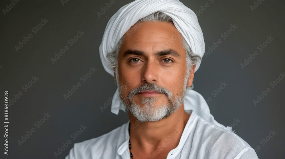 A man with white turban and beard. A man with white turban and beard.