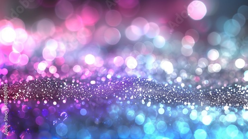 A radiant abstract glitter background with a blend of silver, purple, and blue lights. 