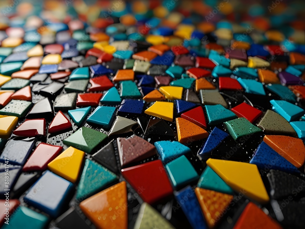 Mosaic shards, multicolor and black, fragmented texture, generative AI Mosaic shards, multicolor and black, fragmented texture, generative AI