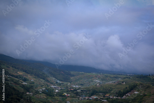 rain clouds over Kundasang town in Sabah Malaysia