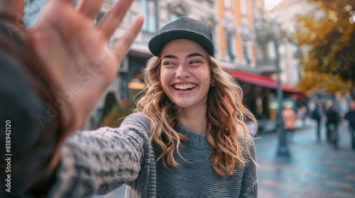Smiling Woman Taking Selfie Outdoors