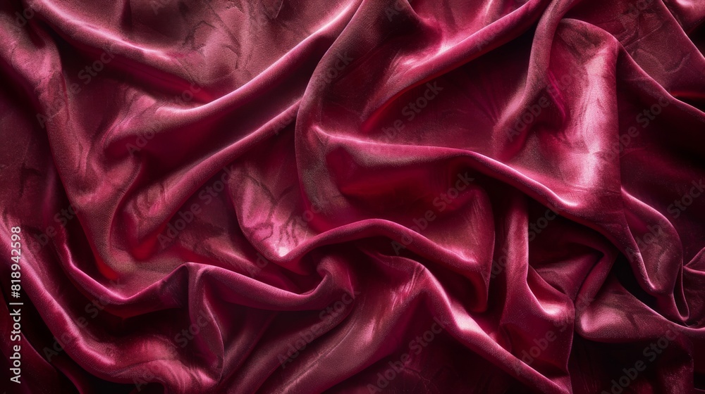 Fototapeta premium Red crumpled silk fabric texture background