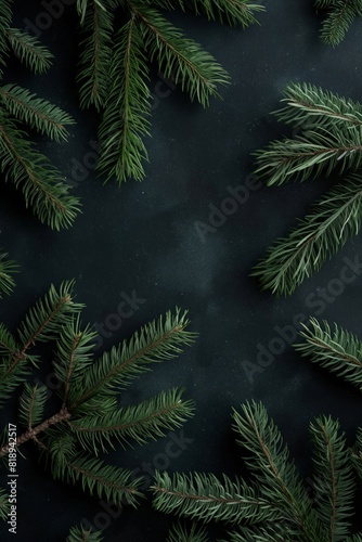 Green Pine Branches on Dark Background