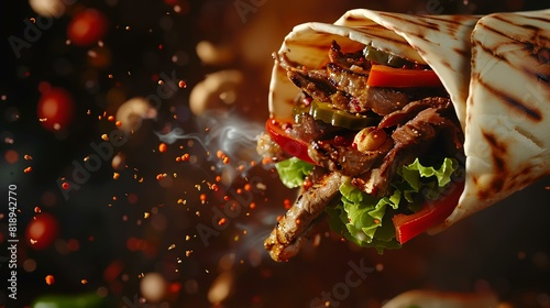 Fresh grilled donner or Sharma beef wrap roll  photo