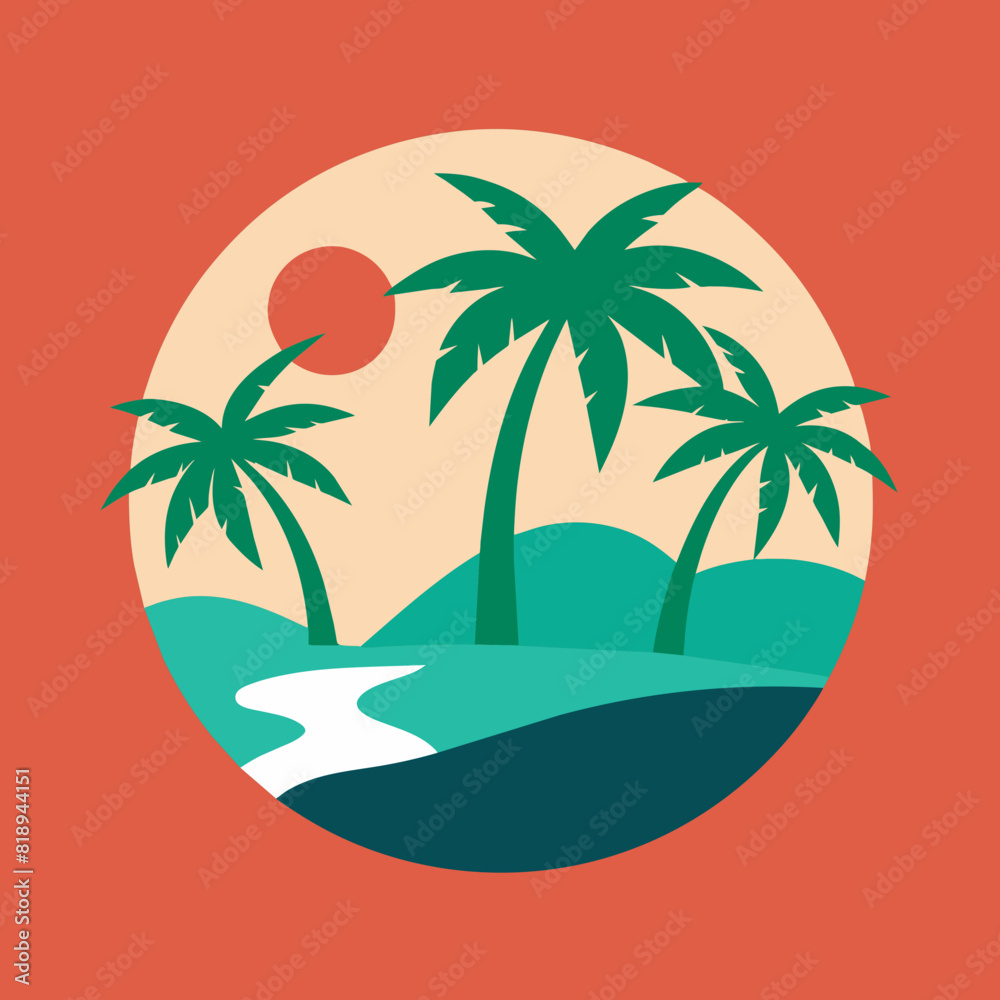 Beach with palms tree vector summer T-Shirt Design Vector Art white background no text