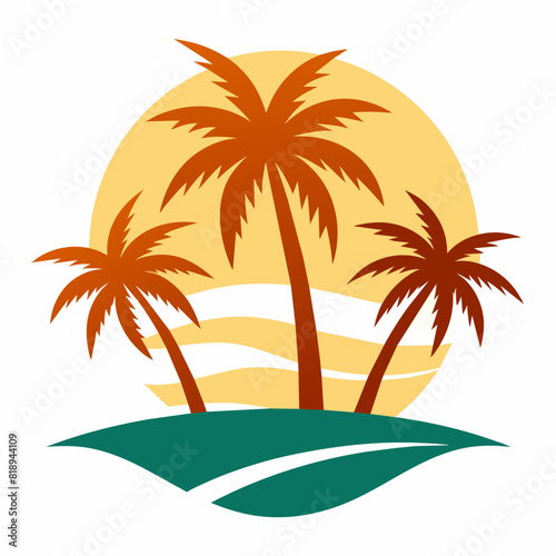 Beach with palms tree vector summer T-Shirt Design Vector Art white background no text