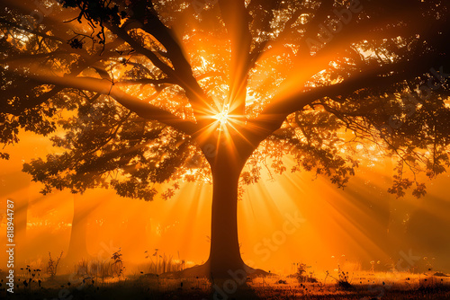The radiant morning sun sends piercing rays of light through the network of branches, illuminating the tree and creating a dazzling display of light and shadow that heralds the start of a new day © Russell