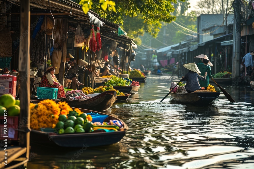 Obraz premium A traditional floating market, AI-generated