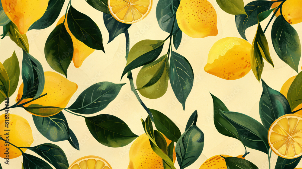 Sunny Lemon Orchard Yellow Background