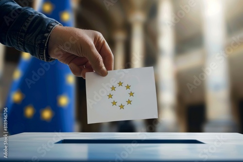 A person holds a voting paper in their hand, ready to participate in the EU elections in 2024