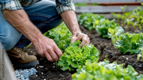 Hands Tending to Garden Lettuce