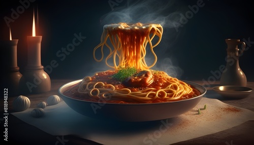 D of a Spaghetti Creature Indulging in a Cinematic Italian Feast