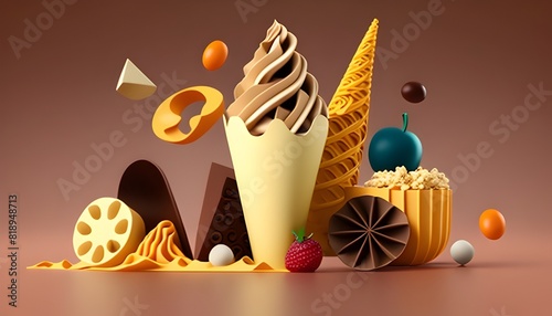 Vibrant D Rendering of a Delectable Food Item on a Unique OneColor Background