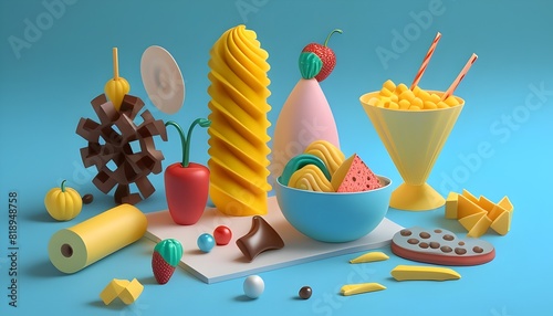 Vibrant D Rendering of a Delectable Food Dish on Uniform Color Background