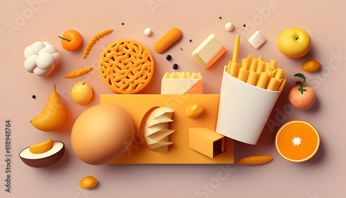 D Rendering of a Delectable Dish on a Unique Single Color Background