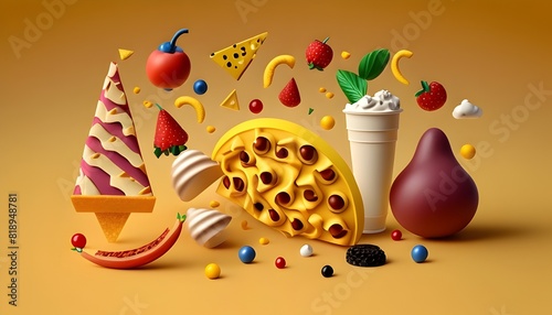 Vibrant D Rendering of a Nutritious Meal on a Solid Color Background
