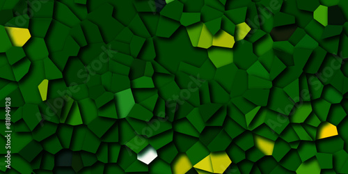 Abstract green and yellow broken stained glass background design with line. geometric pattern with 3d shapes vector Illustration. Green broken wall paper in decoration.