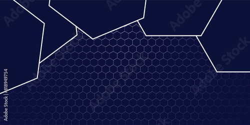 Hexagonal abstract technology background vector illustration. Futuristic banner with blue hexagons and shiny lights.  photo