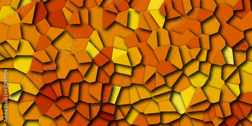 Abstract orange and yellow broken stained glass background design with line. geometric pattern with 3d shapes vector Illustration. Orange broken wall paper in decoration.