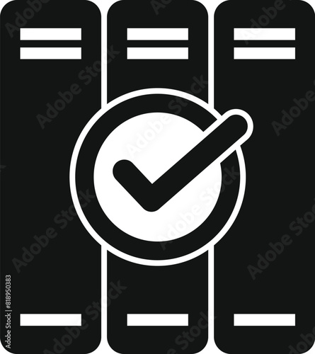 Modern and secure data center checkmark icon for verified and certified network and server storage technology illustration