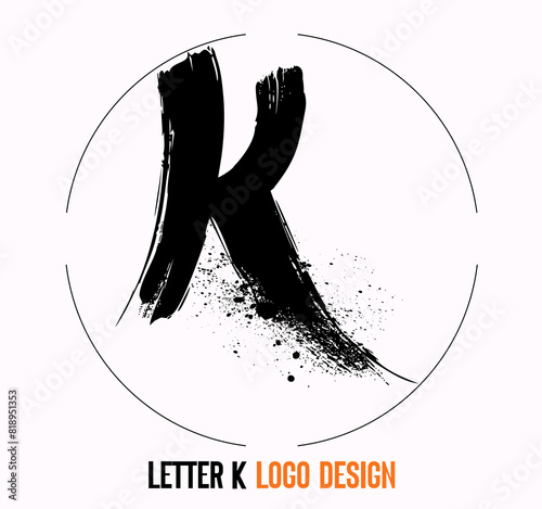 letter paint stroke symbol K, K Brush Stroke Letter Logo Design. Black Paint Logo Letter Icon with Elegant Vector Design. Hand scribble letter K logo