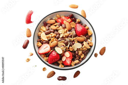 Cereal with strawberries and almond bean isolated on transparent background