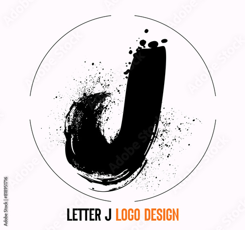 letter paint stroke symbol J, J Brush Stroke Letter Logo Design. Black Paint Logo Letter Icon with Elegant Vector Design. Hand scribble letter J logo