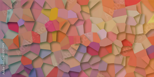 Abstract multi broken stained glass background design with line. geometric pattern with 3d shapes vector Illustration. Orange broken wall paper in decoration.