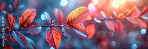 Detailed view of a branch with vibrant red leaves in focus