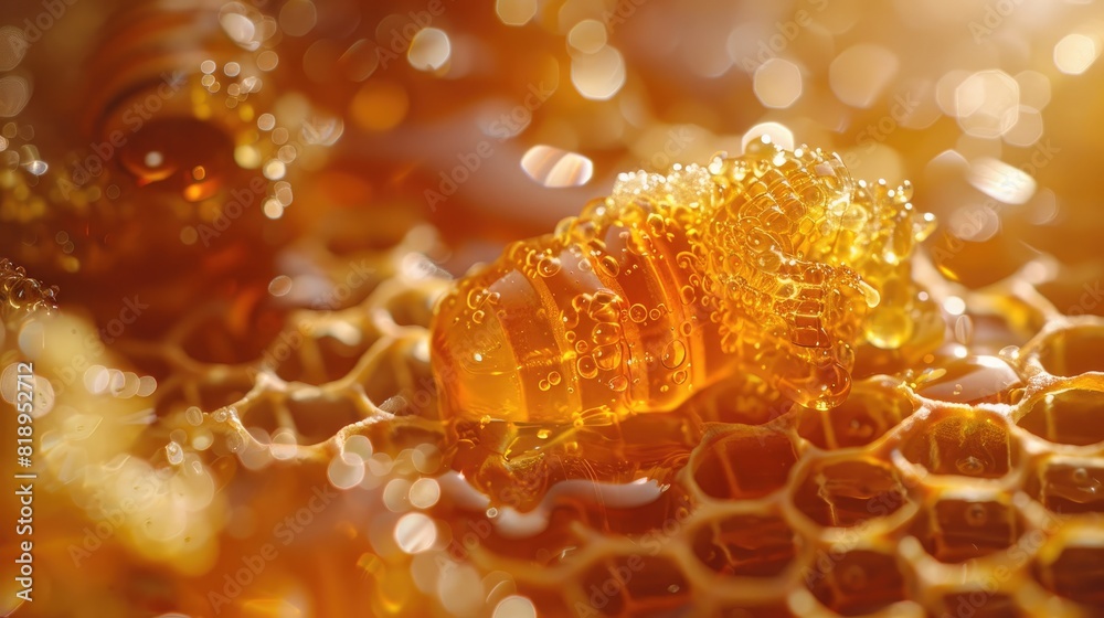 close-up of honey in honeycombs. Selective focus close-up of honey in honeycombs. Selective focus