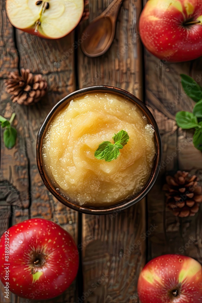 applesauce on a wooden background, top view. Selective focus applesauce on a wooden background, top view. Selective focus