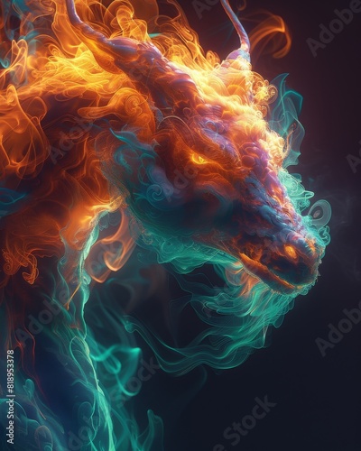 Vibrant neon-lit Sleipnir with glowing Graystone, teal, and emerald features in a dark, ethereal setting. Majestic and fierce. photo