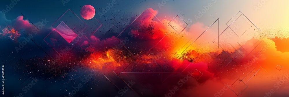 Digital artwork depicting vibrant hues of a sky filled with billowing clouds