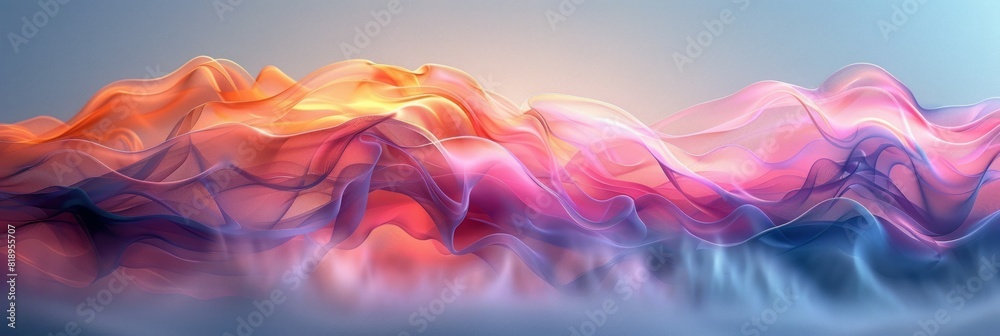 Digital painting showcasing a towering mountain range under a clear blue sky Digital painting showcasing a towering mountain range under a clear blue sky