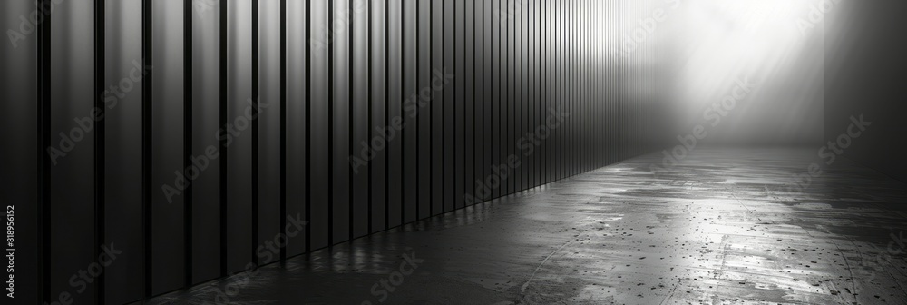 Obraz premium A long hallway stretching into the distance with a bright light shining at the far end