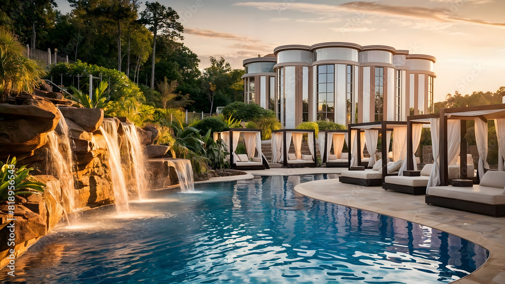Luxury Resort Pool at Sunset