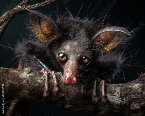 Eerie Aye-aye in vivid colors  high-res photography capturing dusk atmosphere  blending digital and nature elements in vertical composition.