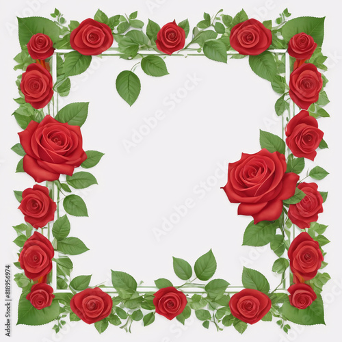 Red rose and green leaves flower frame © Shihab_Shahriar