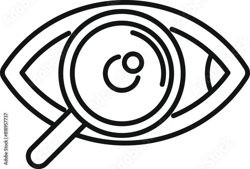 A minimalist line drawing of an eye with a magnifying glass centered on the pupil