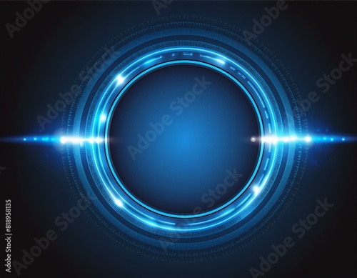 blue circle light frame on black background.Blue light effects on round placeholder for your text on dark background.a blue glowing circle.for futuristic or technology-themed