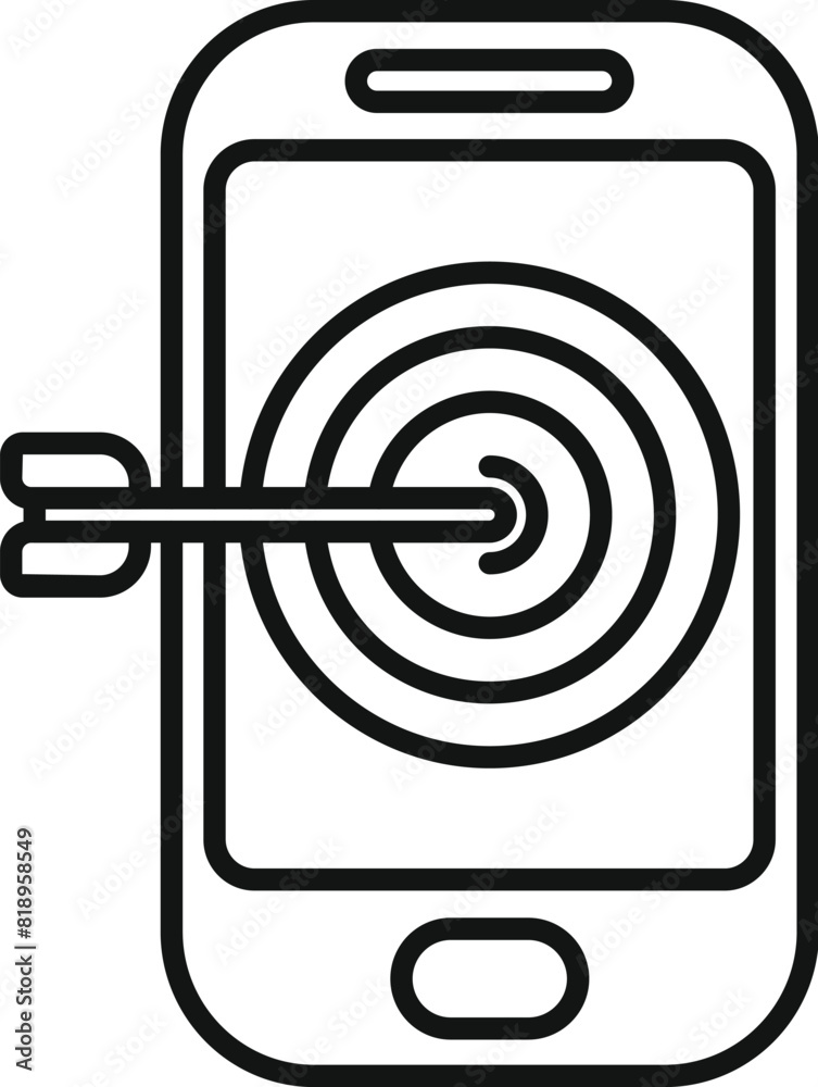 Linear vector design of monochrome mobile target achievement icon for digital marketing success and precision strategy in business goals Linear vector design of monochrome mobile target achievement icon for digital marketing success and precision strategy in business goals